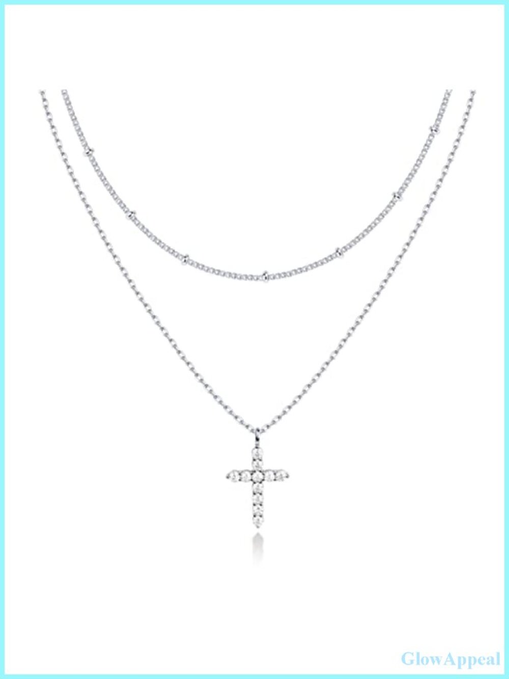 14K Gold Plated Layering Necklace Women CZ Cross Pendant Two Layer